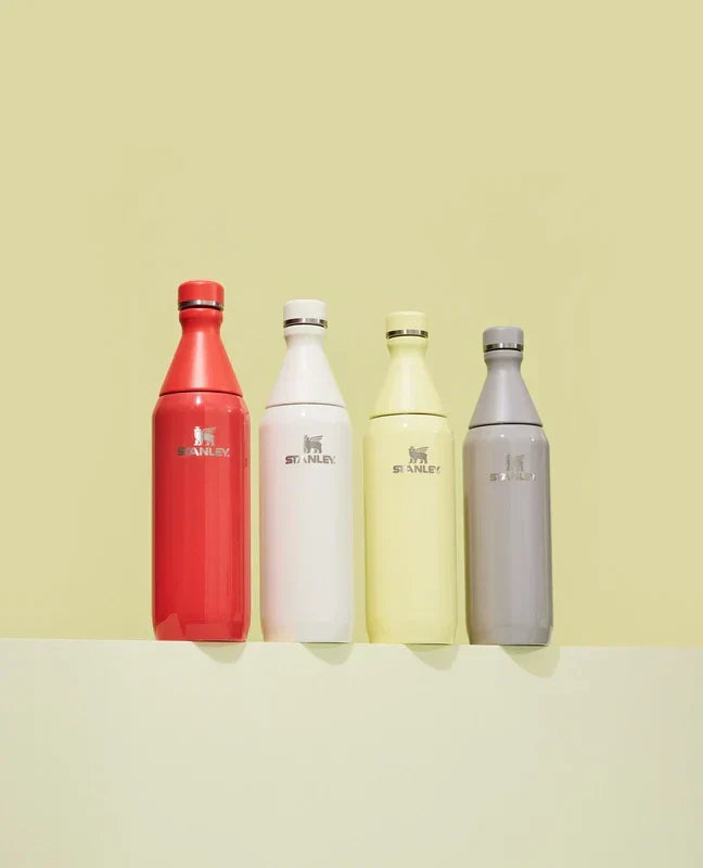 Uma pessoa segurando a nova dor da Slim Bottle Stanley 1913.