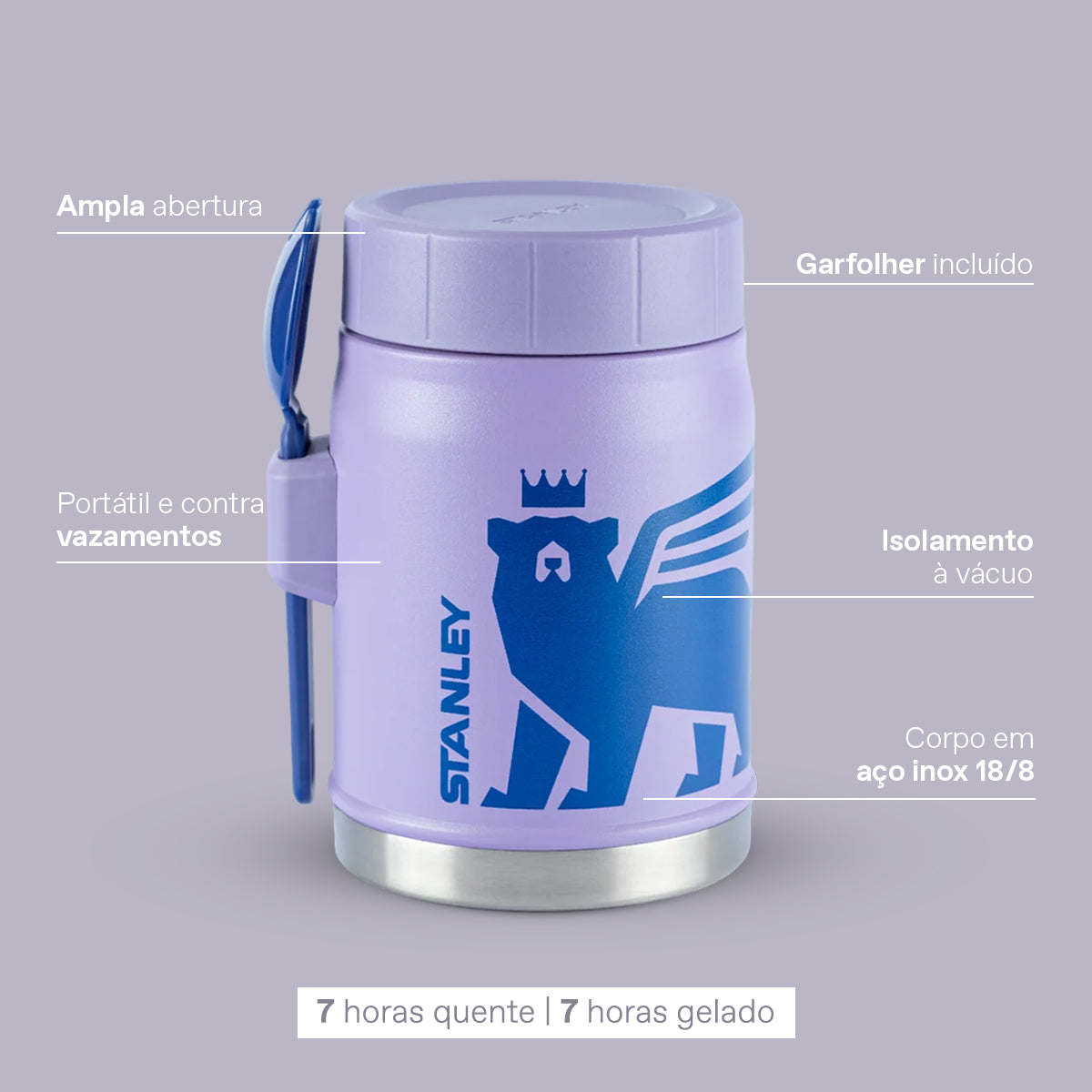 Pote Térmico com Garfolher Youth Lavender Stanley 1913 | 414ML