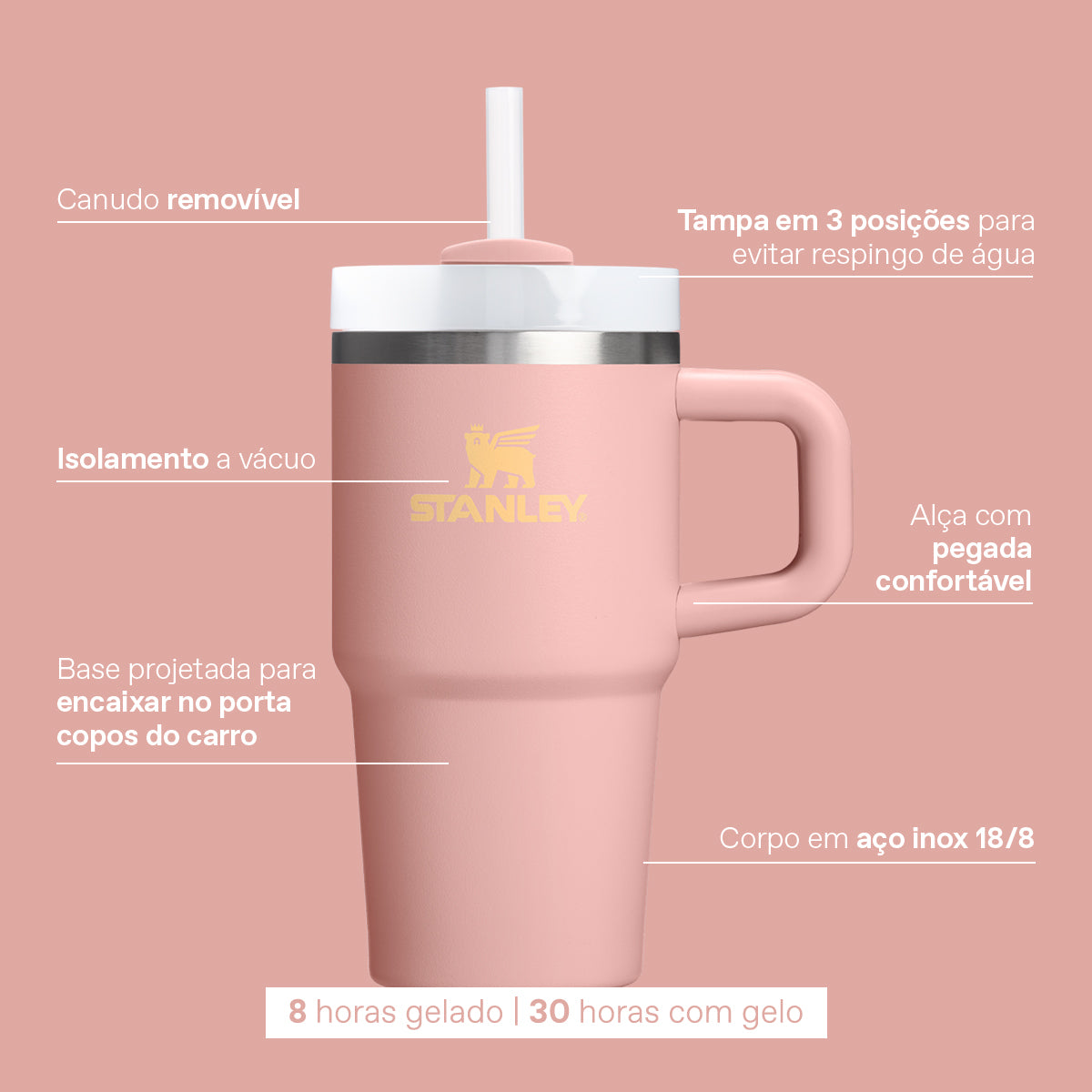 Copo Quencher Peach Rose Stanley 1913 | 591ml