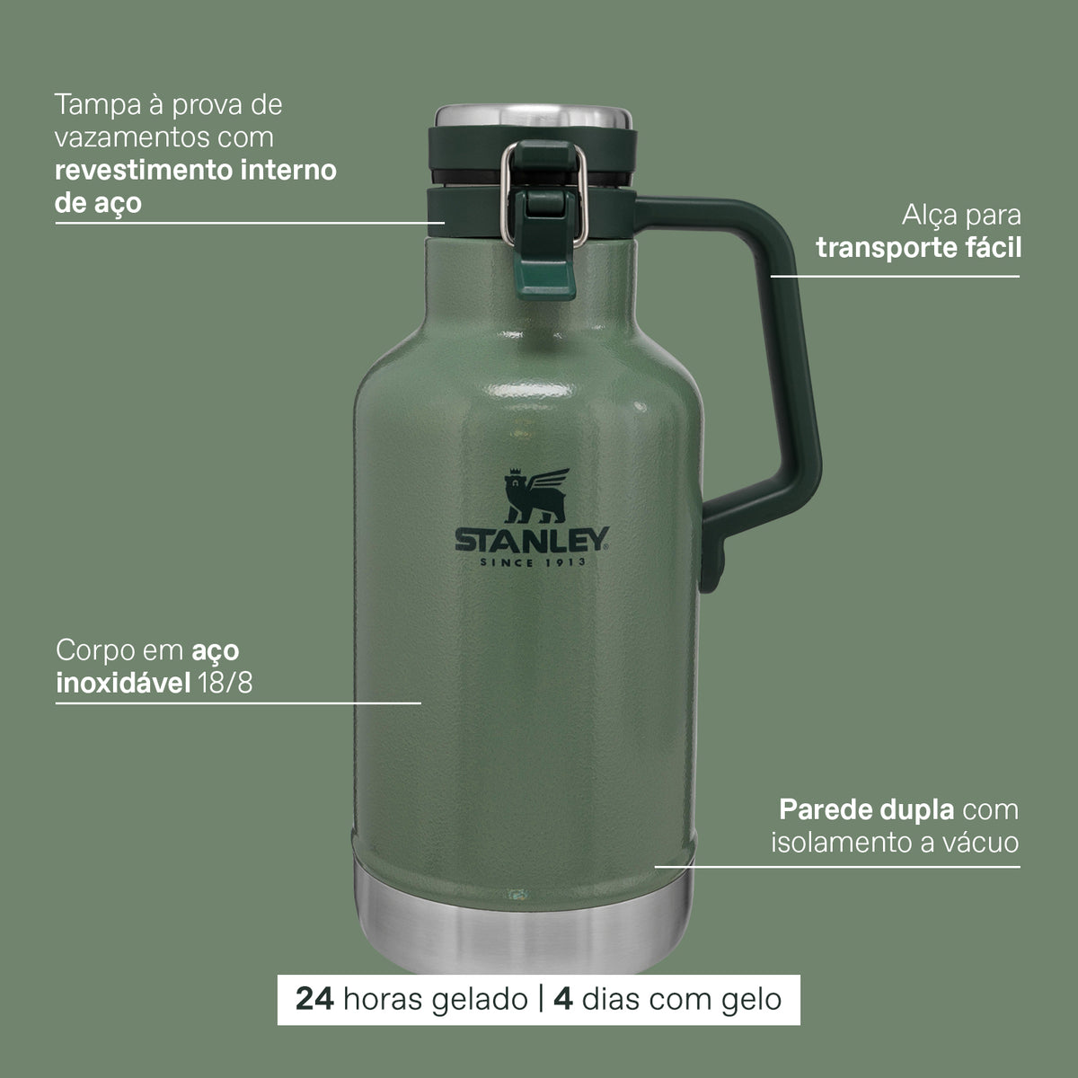 Growler Térmico Classic Hammertone Green | 1.9L