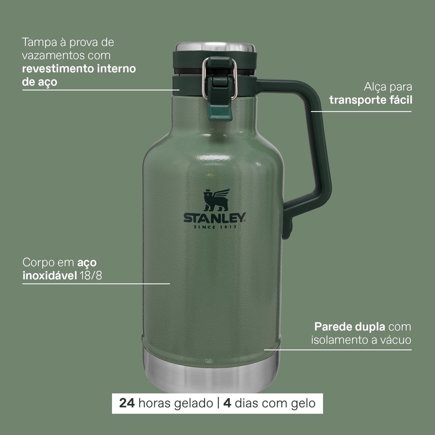 Stanley 1913 Growler Térmico Classic Hammertone Green 1.9L  | View 6