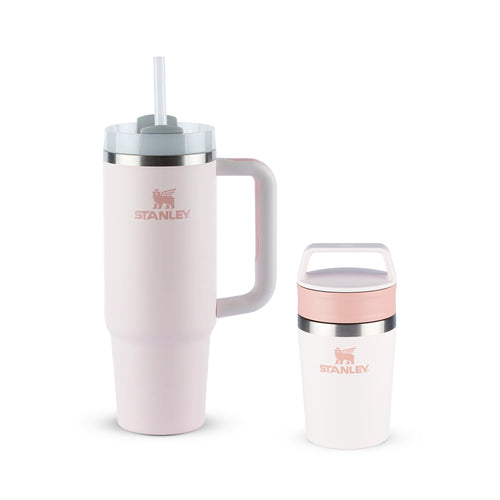 Kit Copo Quencher Rose Quartz Stanley | 887ML e Mug Térmica Café To Go Rose Quartz | 236ml