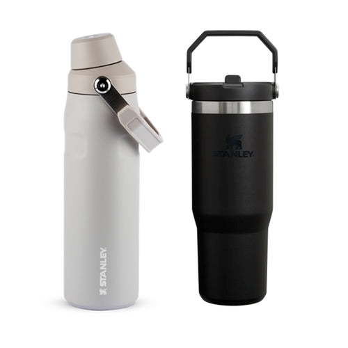 Kit Tumbler Térmico Flip Straw Black 2.0 | 887ML e Garrafa Térmica Aerolight Fast Flow Ash | 710ml