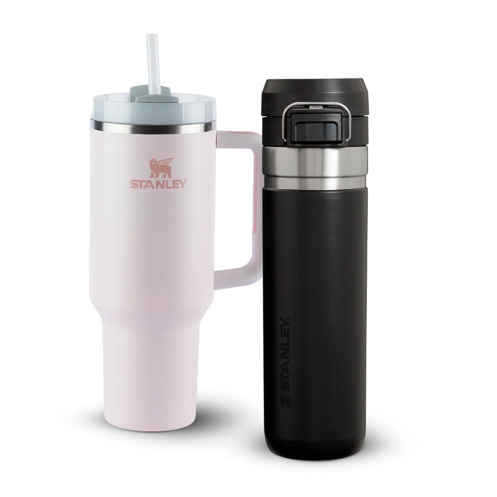 Stanley 1913 Kit Copo Quencher Rose Quartz 1.18L + Garrafa Térmica Quick Flip Black 2.0 710ml
