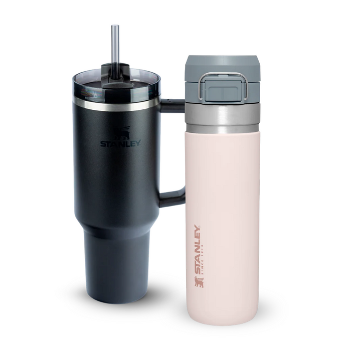 Stanley 1913 Kit Copo Quencher Black 2.0 1.18L + Garrafa Térmica Quick Flip Rose Quartz 710ml