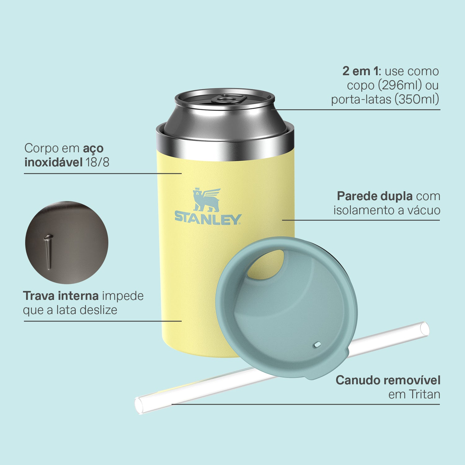 Stanley 1913 Can Cooler com canudo Rose Quartz 296ML  | View 4