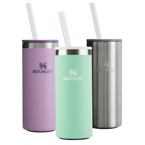 Kit 3 Can Cooler Slim com canudo Lilac, Pistachio e Stainless Steel Shale | 296ML