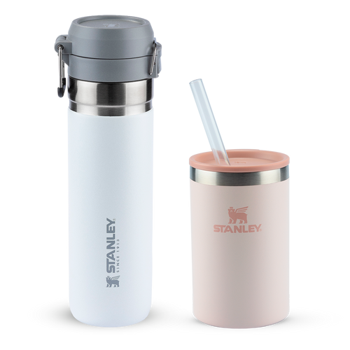 Kit Garrafa Térmica Quick Flip Stanley Polar | 710ml e Can Cooler com canudo Rose Quartz | 296ML