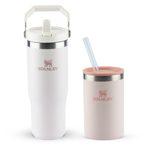 Tumbler Térmico Flip Straw Rose Quartz | 887ML e Can Cooler com canudo Rose Quartz | 296ML