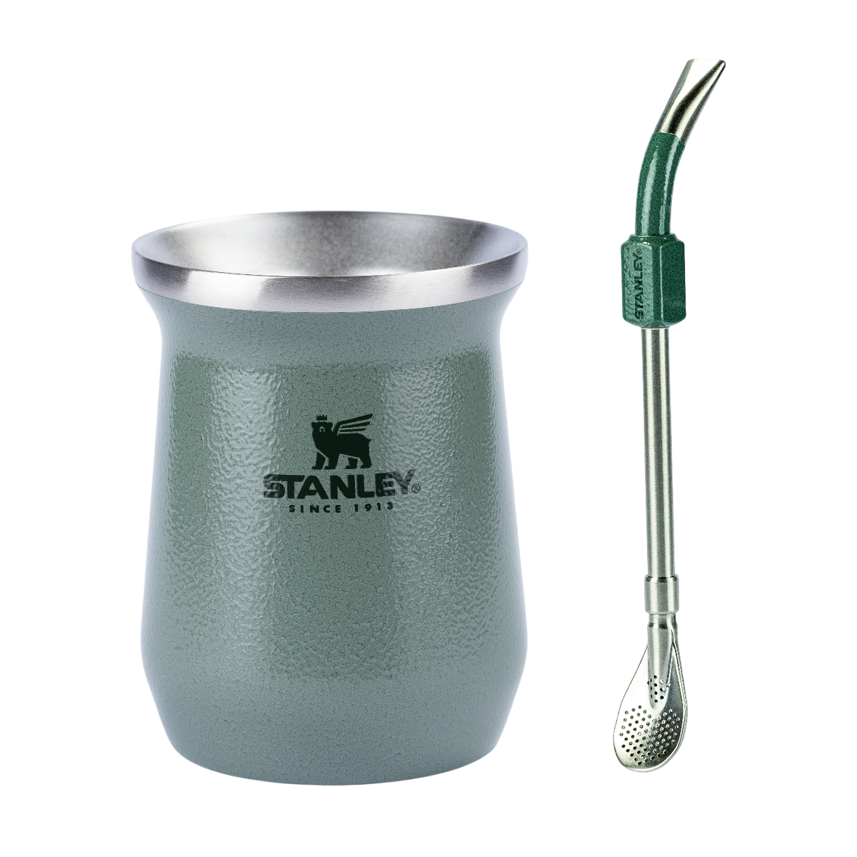 Kit Cuia Térmica Hammertone Green | 236ml e Bomba para mate Stanley (Colher) - Hammertone Green