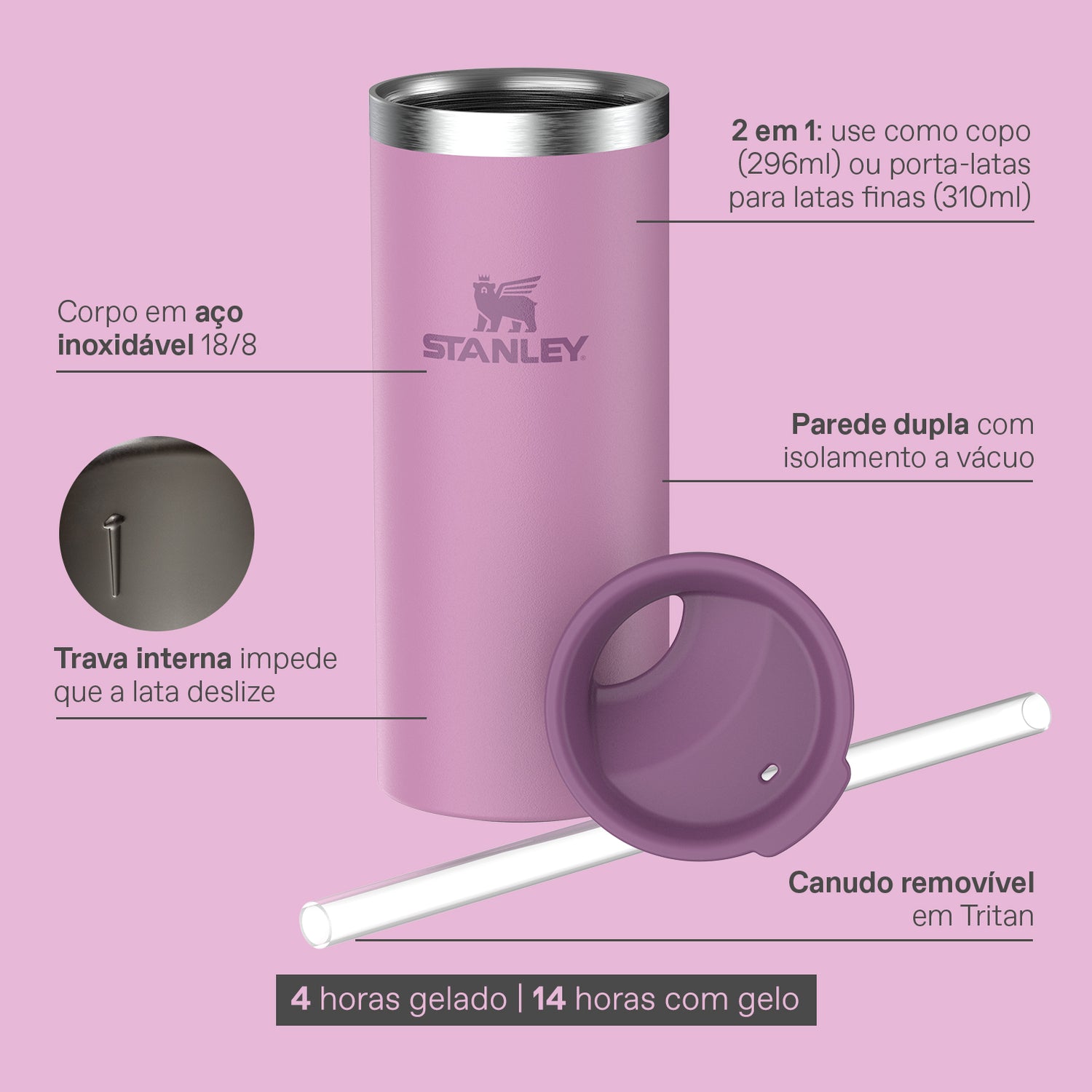 Stanley 1913 Can Cooler Slim com canudo Stainless Steel Shale 296ML  | View 4