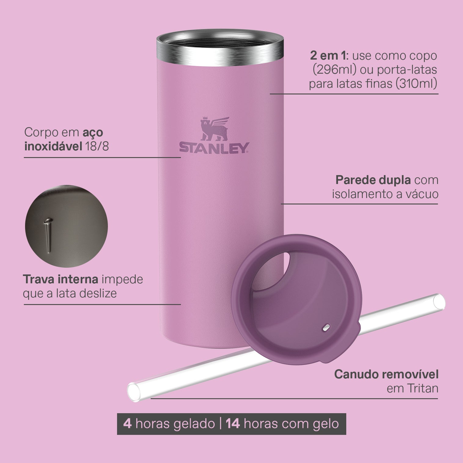 Can Cooler Slim com canudo Stainless Steel Shale | 296ML