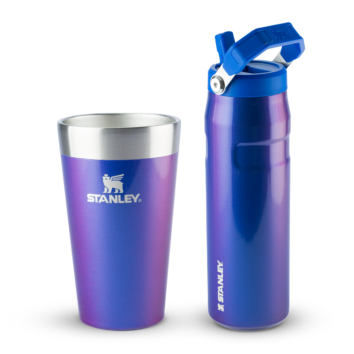 Garrafa Térmica Aerolight Flip Straw Stanley Sapphire Shimmer | 710ML e Copo Térmico de Cerveja Stanley Sapphire Shimmer | 473ml