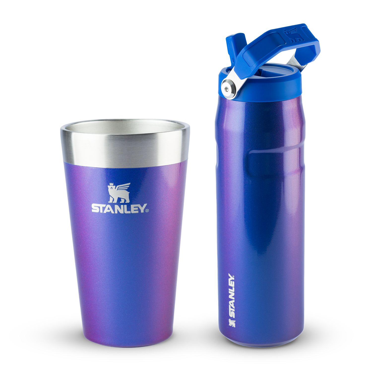 Garrafa Térmica Aerolight Flip Straw Stanley Sapphire Shimmer | 710ML e Copo Térmico de Cerveja Stanley Sapphire Shimmer | 473ml