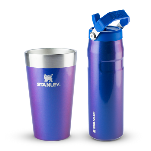 Garrafa Térmica Aerolight Flip Straw Stanley Sapphire Shimmer | 710ML e Copo Térmico de Cerveja Stanley Sapphire Shimmer | 473ml