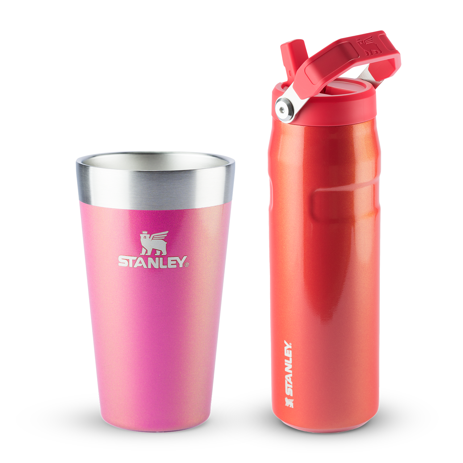 Copo Térmico de Cerveja Stanley Dazzle Pink Shimmer | 473ml e Garrafa Térmica Aerolight Flip Straw Stanley Candy Apple Shimmer | 710ML