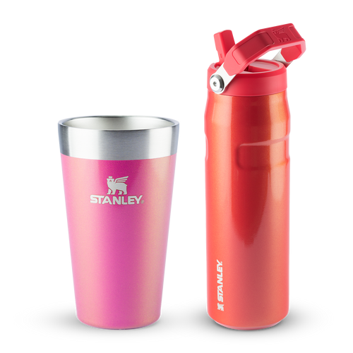 Copo Térmico de Cerveja Stanley Dazzle Pink Shimmer | 473ml e Garrafa Térmica Aerolight Flip Straw Stanley Candy Apple Shimmer | 710ML